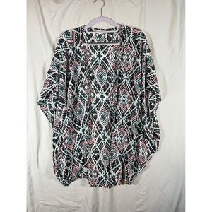 1X Kimono Cardigan Women Geometric Print Open Front Lightweight